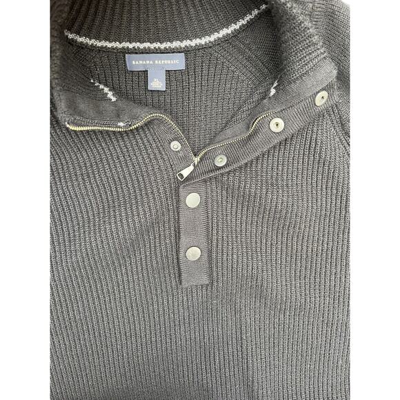 Banana Republic Mens Black Size XL 1/4 Snap Zip Sweater 100% Wool Ribbed Soft - Picture 4 of 12